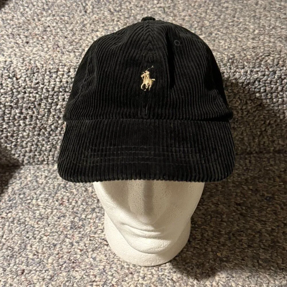 NWT Vintage Polo Ralph Lauren Corduroy Cap Leather Strap 100% Cotton OSFA
